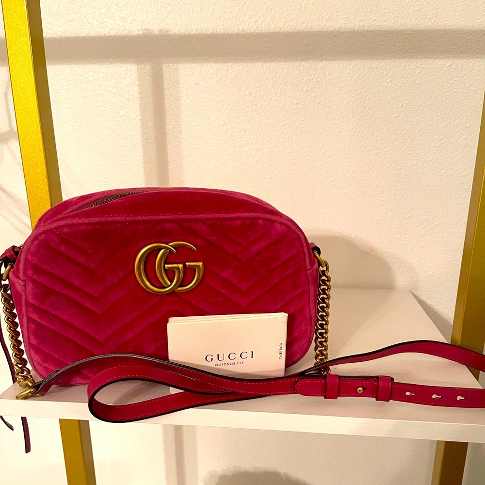 Gucci Pink Velvet Medium Marmont Bag